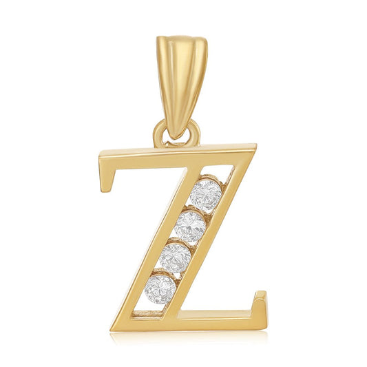 9ct Yellow Gold Channel Set Cubic zirconia Initial Pendant Z - FJewellery