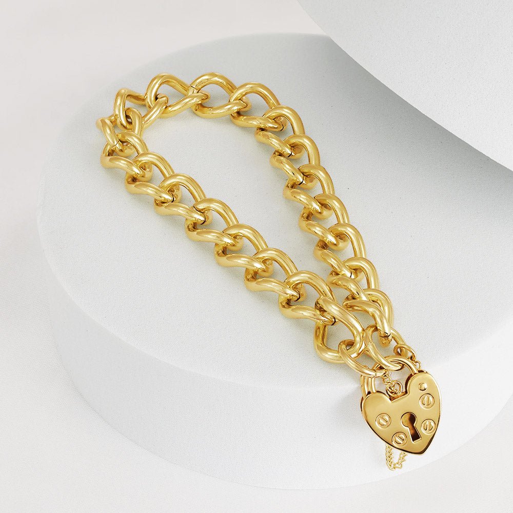 9ct Yellow Gold Charm Bracelet With Padlock Clasp - FJewellery