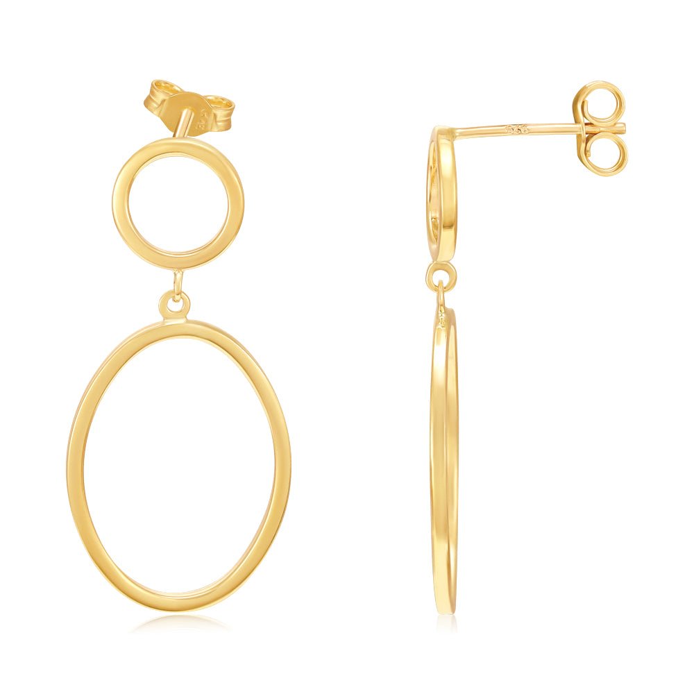 9ct Yellow Gold Circle & Oval Open Drop Earrings - FJewellery