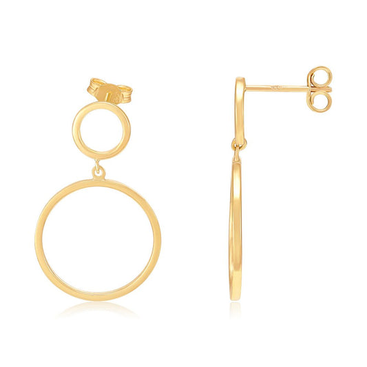 9ct Yellow Gold Circles Open Drop Earrings - FJewellery