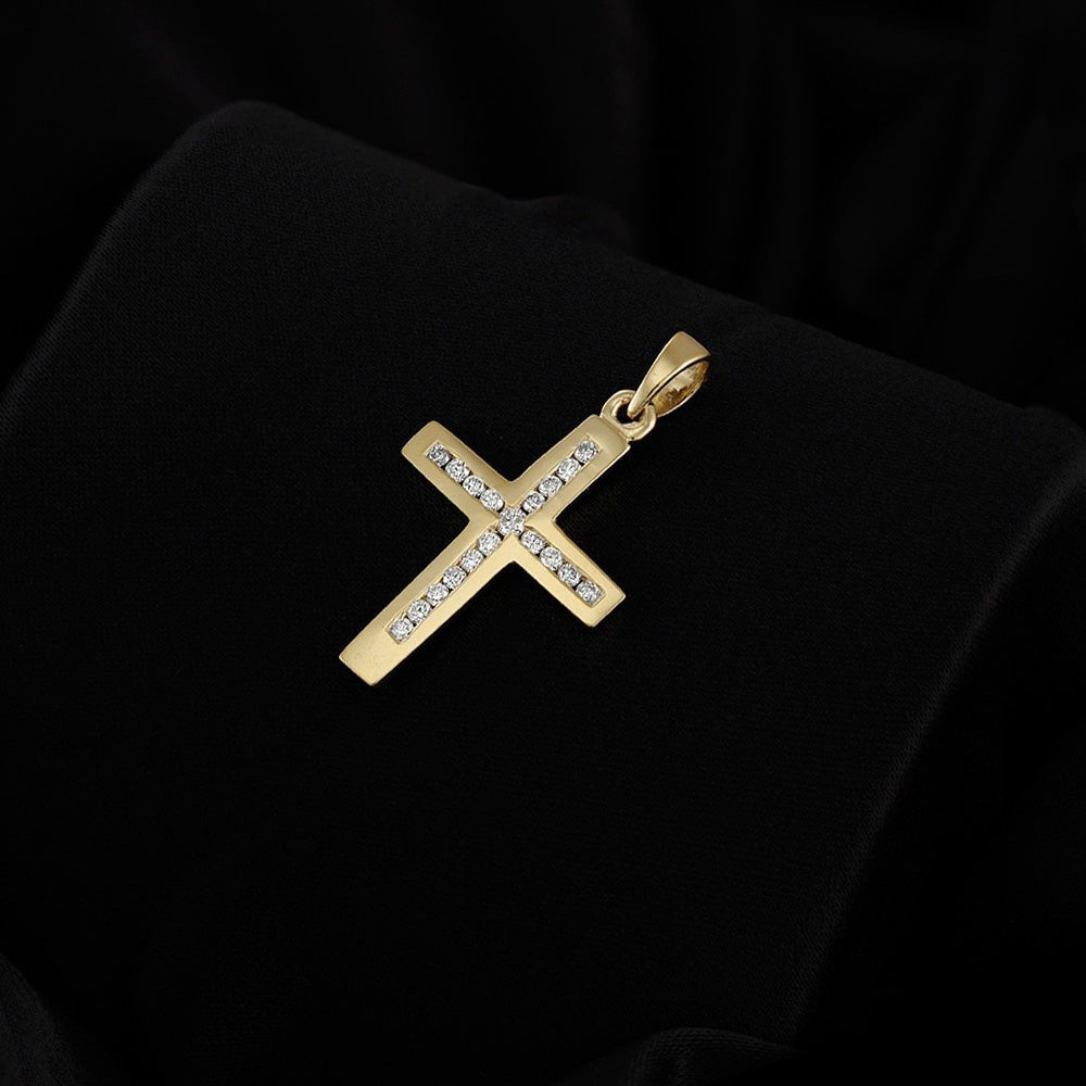9ct Yellow Gold Cross with Diamond - FJewellery
