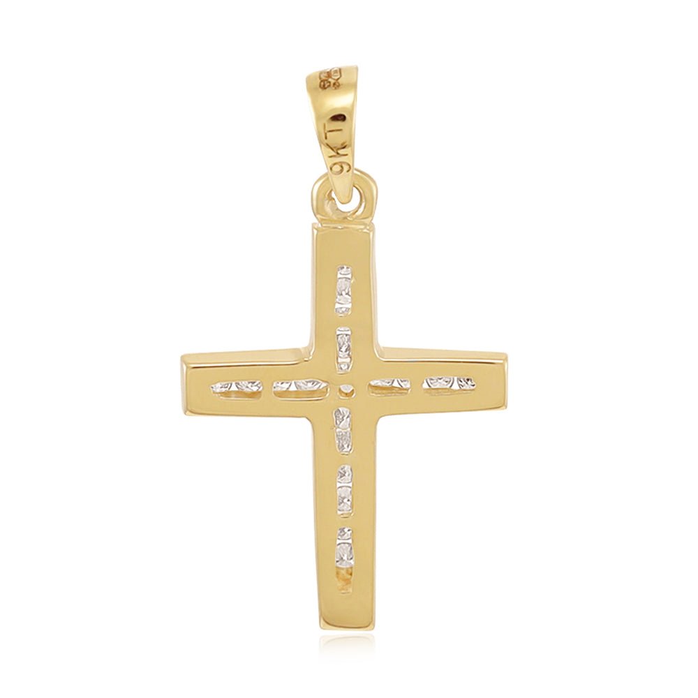 9ct Yellow Gold Cross with Diamond - FJewellery