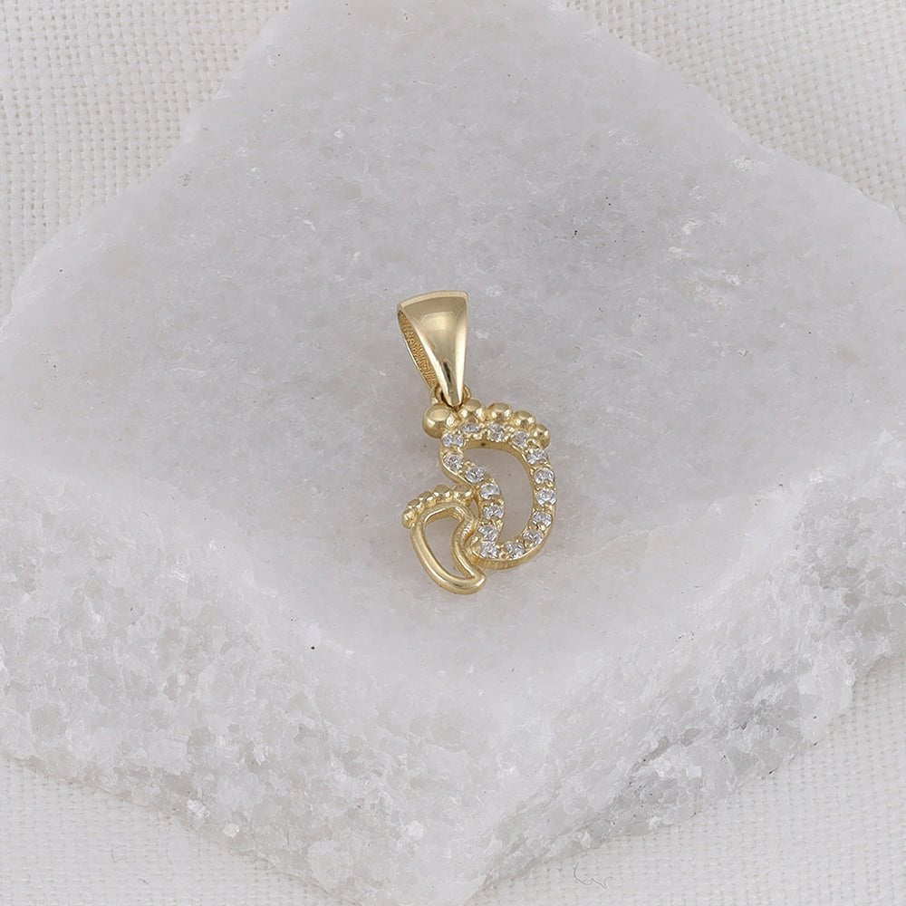 9ct yellow gold cubic zirconia Baby feet Pendants PD60-9-54-34 - FJewellery