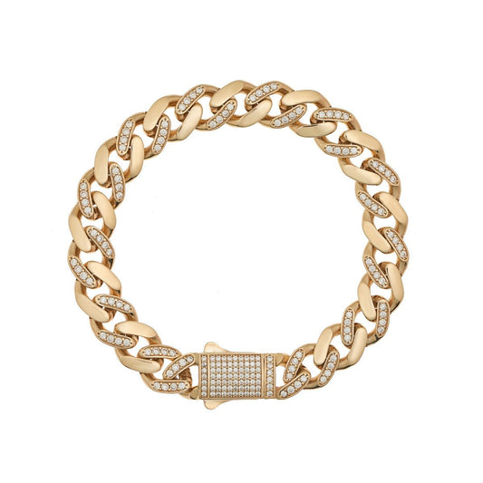 9ct Yellow gold Cubic zirconia Curb bracelet 10mm - FJewellery