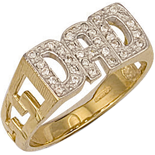 9ct Yellow Gold Cubic Zirconia Dad Ring - FJewellery