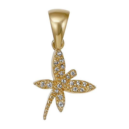 9ct yellow gold cubic zirconia Dragonfly Pendants PD60-9-46-10 - FJewellery