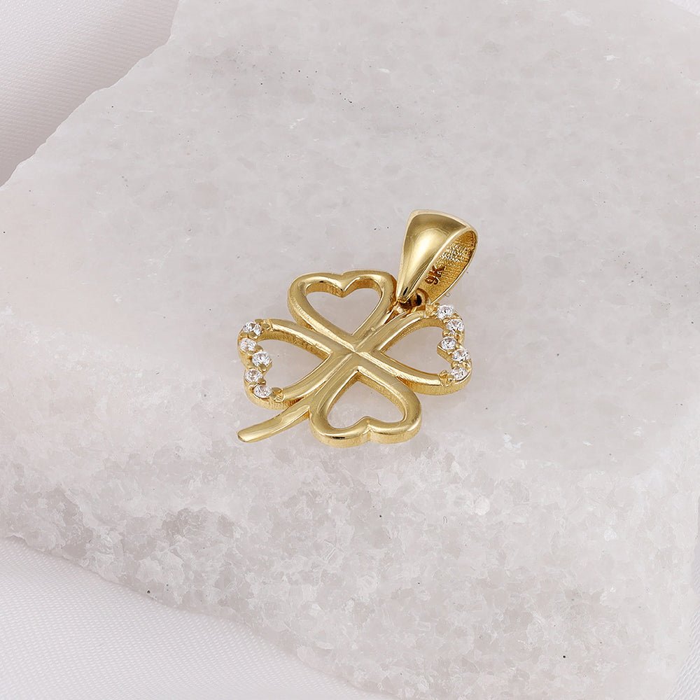 9ct yellow gold cubic zirconia Solid Clover Pendants PD60-9-36-14 - FJewellery