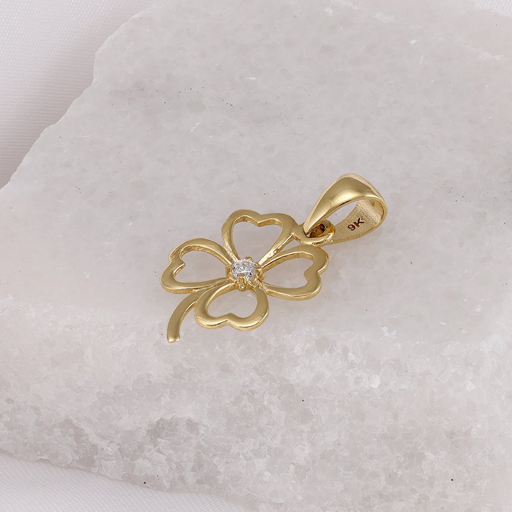 9ct yellow gold cubic zirconia Solid Clover Pendants PD60-9-36-15 - FJewellery