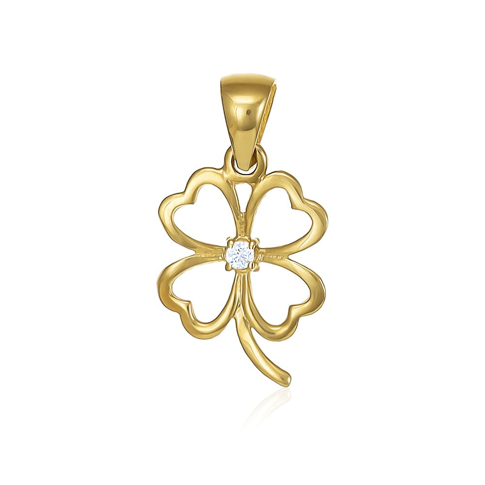 9ct yellow gold cubic zirconia Solid Clover Pendants PD60-9-36-15 - FJewellery