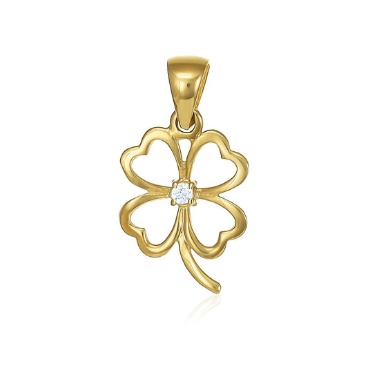 9ct yellow gold cubic zirconia Solid Clover Pendants PD60-9-36-15 - FJewellery