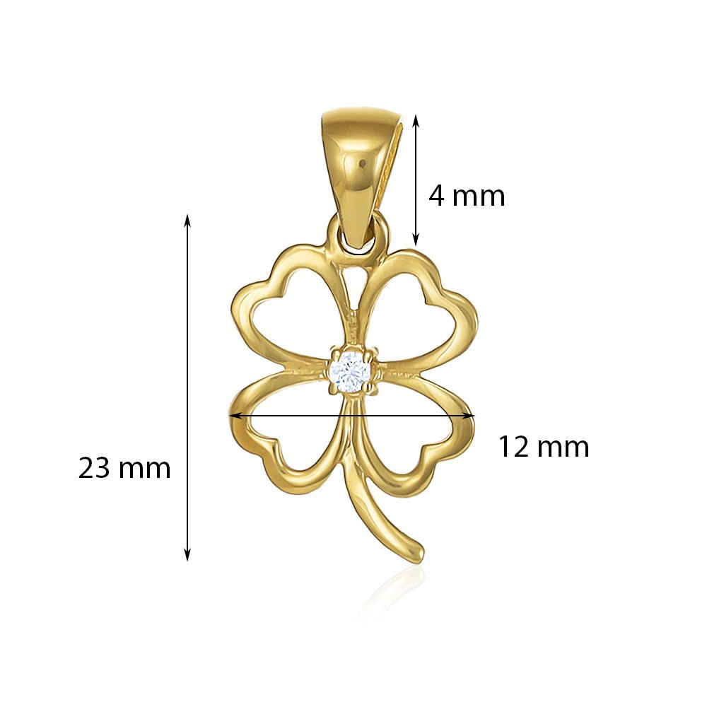 9ct yellow gold cubic zirconia Solid Clover Pendants PD60-9-36-15 - FJewellery