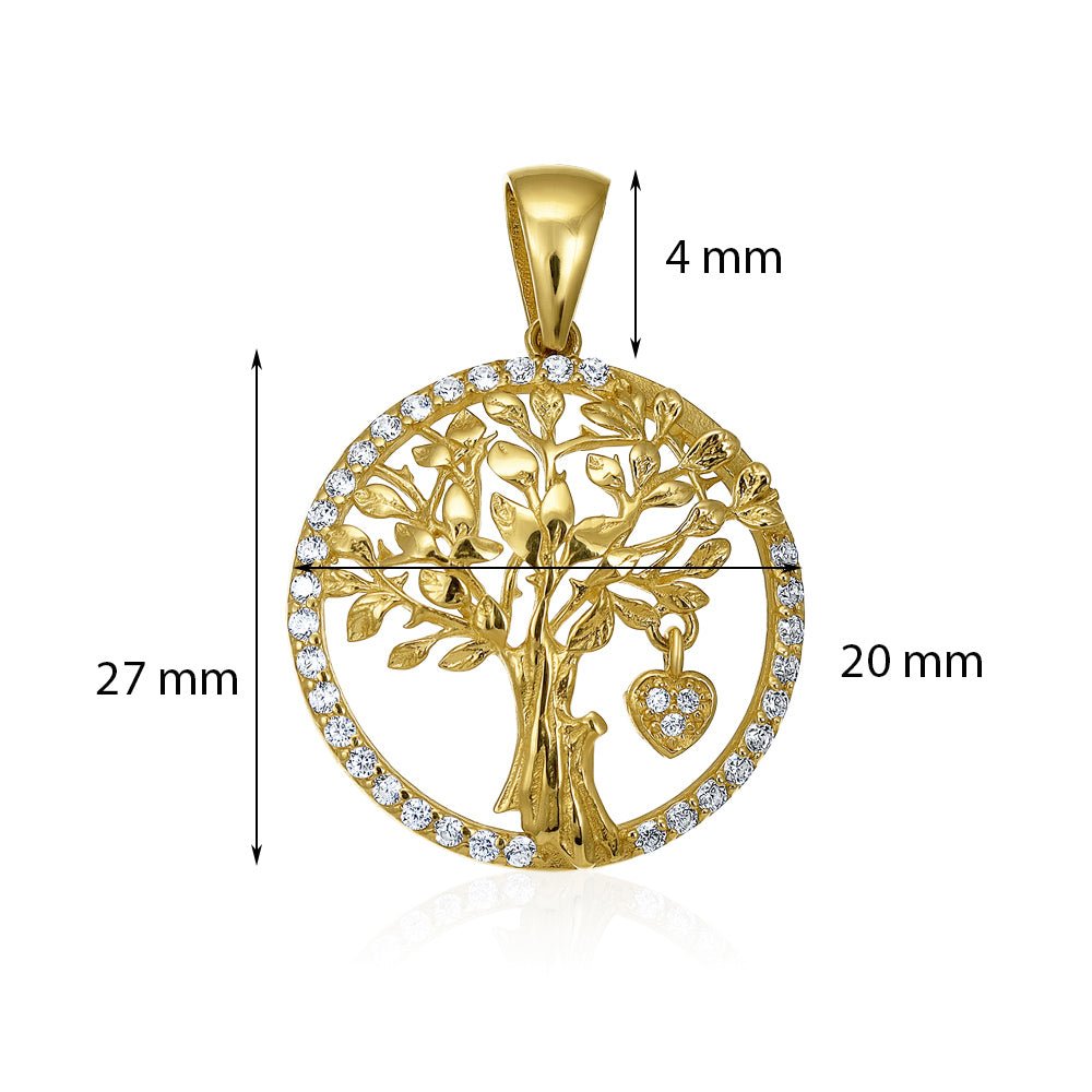 9ct yellow gold cubic zirconia Tree Of Life Pendants PD60-9-15-13 - FJewellery