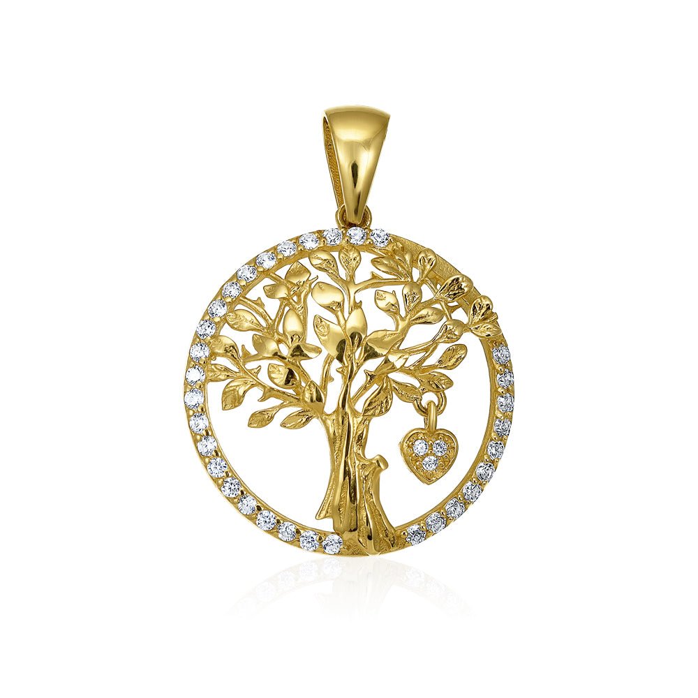 9ct yellow gold cubic zirconia Tree Of Life Pendants PD60-9-15-13 - FJewellery