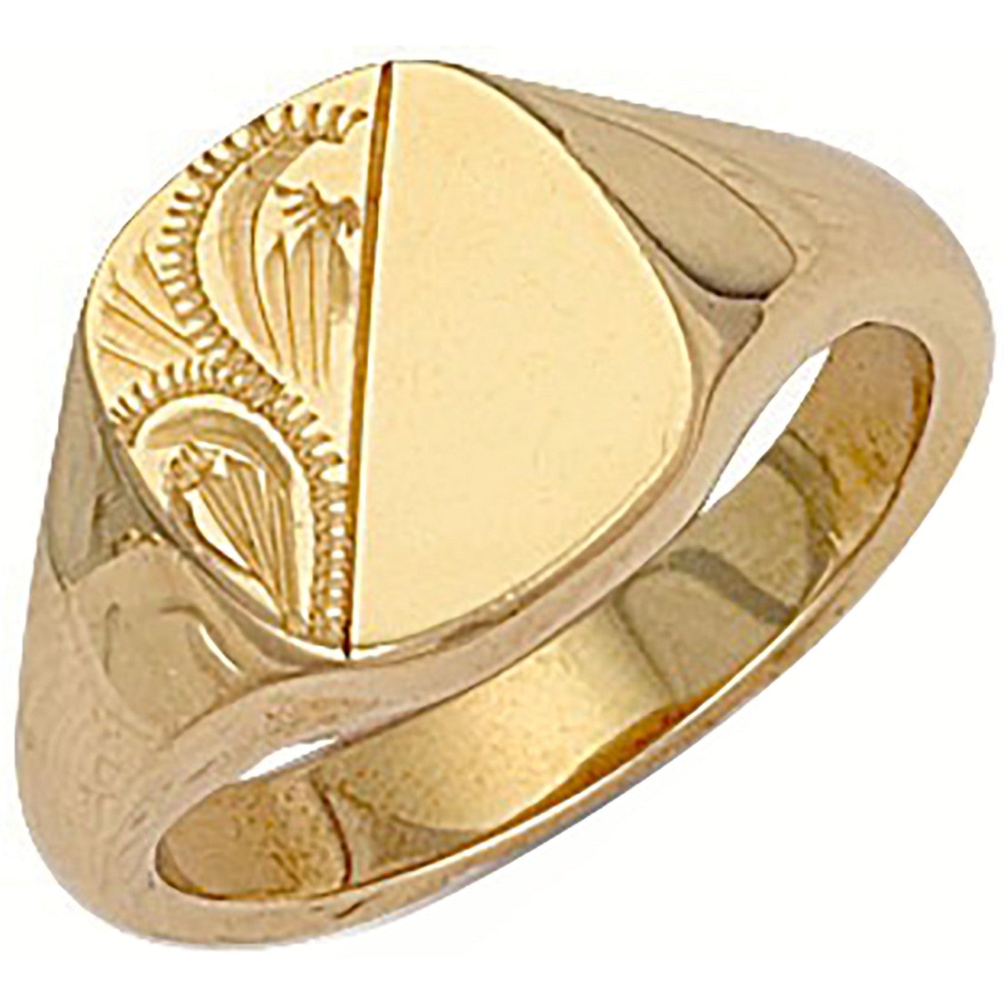 9ct Yellow Gold Cushion Engraved Signet Ring 12 x 12mm - FJewellery