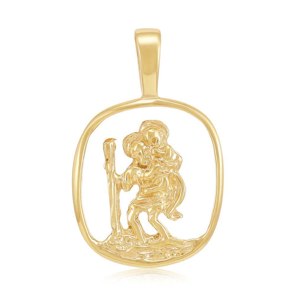 9ct Yellow Gold Cut Out St Christopher Square Pendant - FJewellery