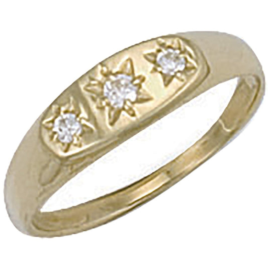 9ct Yellow Gold Cz 3 Stone Baby Gipsy Ring - FJewellery