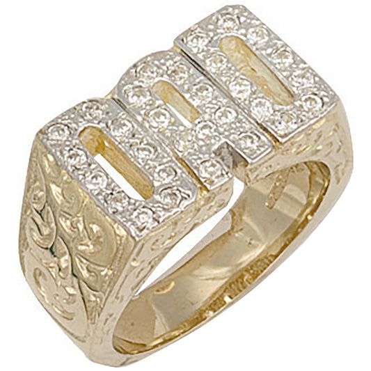 9ct Yellow Gold Cz Barked Sides Dad Ring - FJewellery