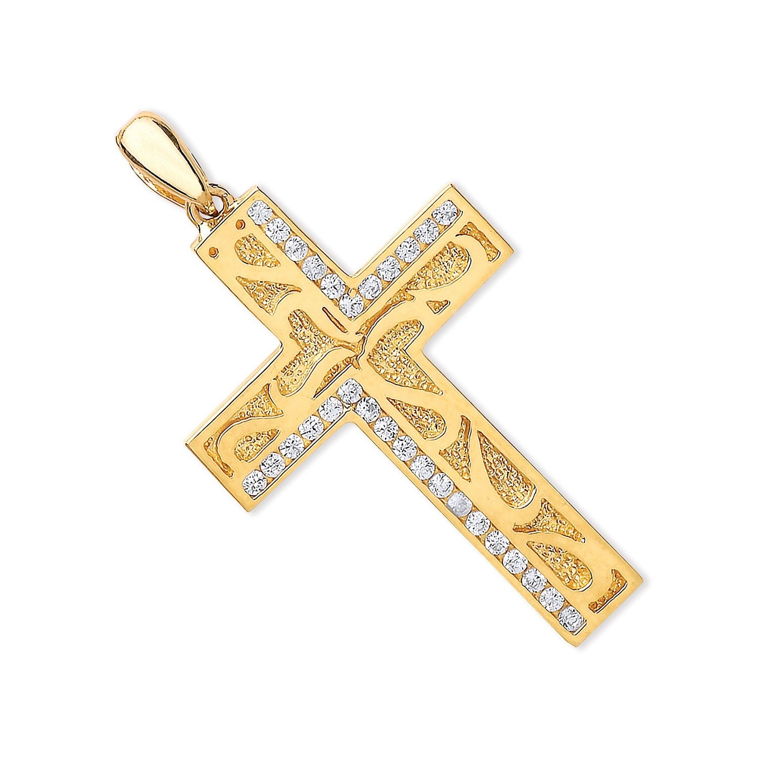 9ct Yellow Gold CZ Cross with Design - FJewellery