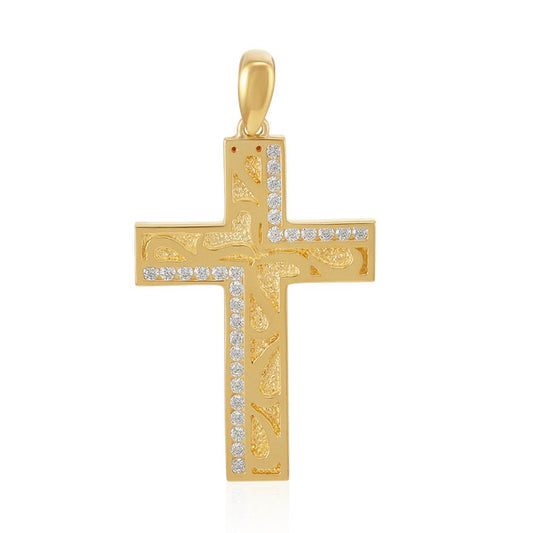 9ct Yellow Gold CZ Cross with Design - FJewellery
