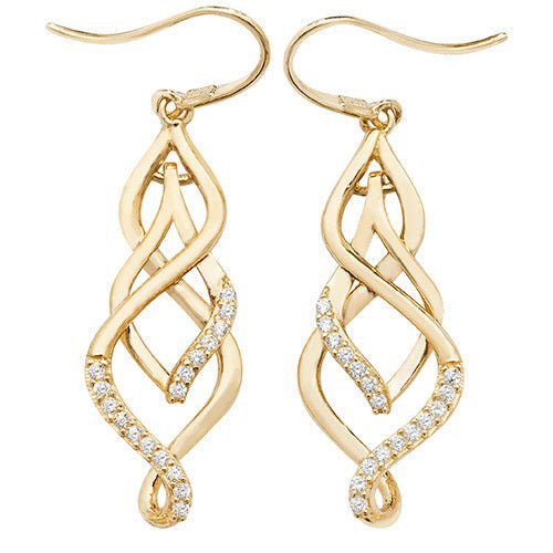 9ct Yellow Gold Cz Fish Hook Drop Earrings - FJewellery