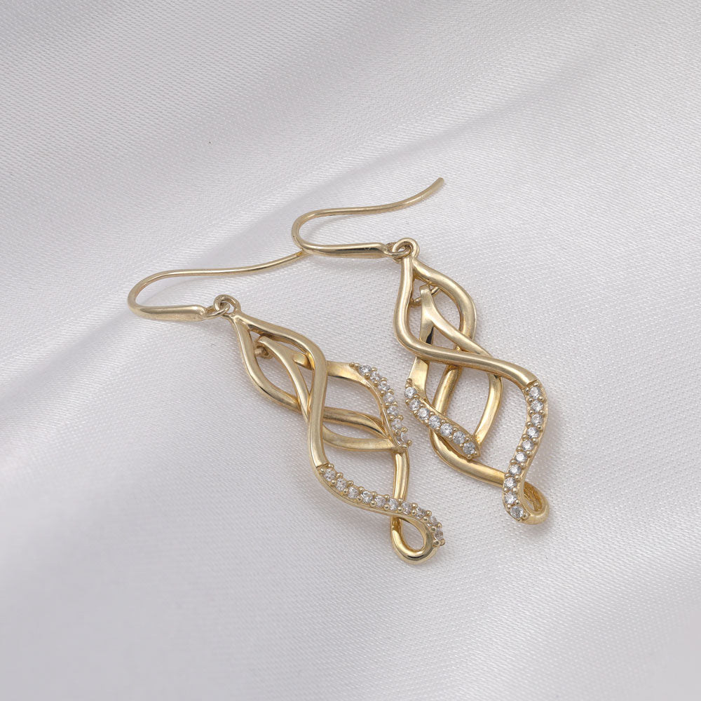 9ct Yellow Gold Cz Fish Hook Drop Earrings - FJewellery