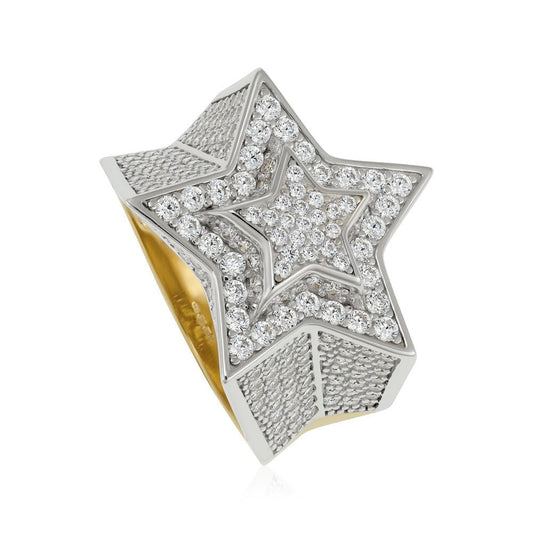 9ct Yellow Gold CZ Large 3D Star Ring DSHR0681 - FJewellery