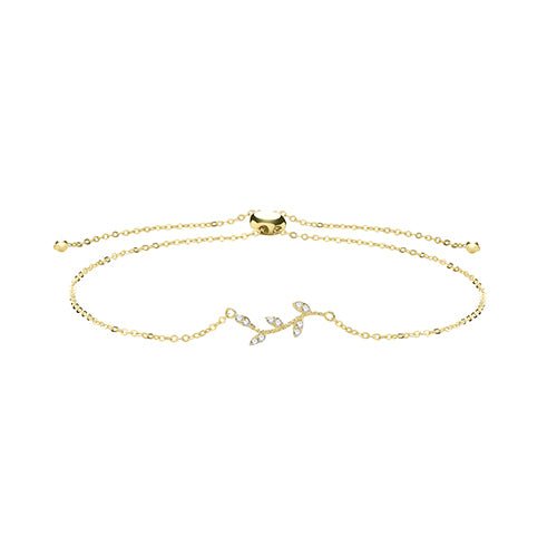 9ct Yellow Gold Cz Leaf Pull Style Bracelet - FJewellery