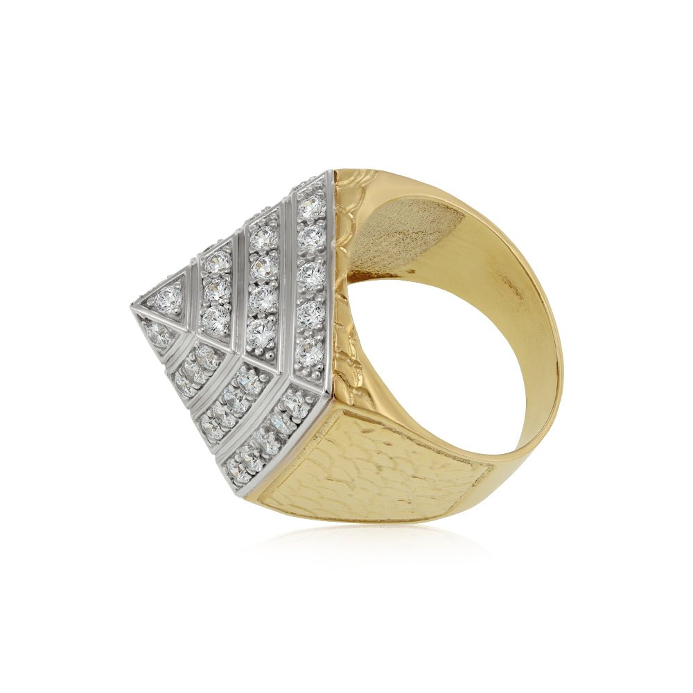 9ct Yellow Gold CZ Pyramid Gents Ring DSHR0677 - FJewellery