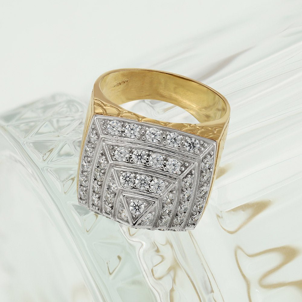 9ct Yellow Gold CZ Pyramid Gents Ring DSHR0677 - FJewellery