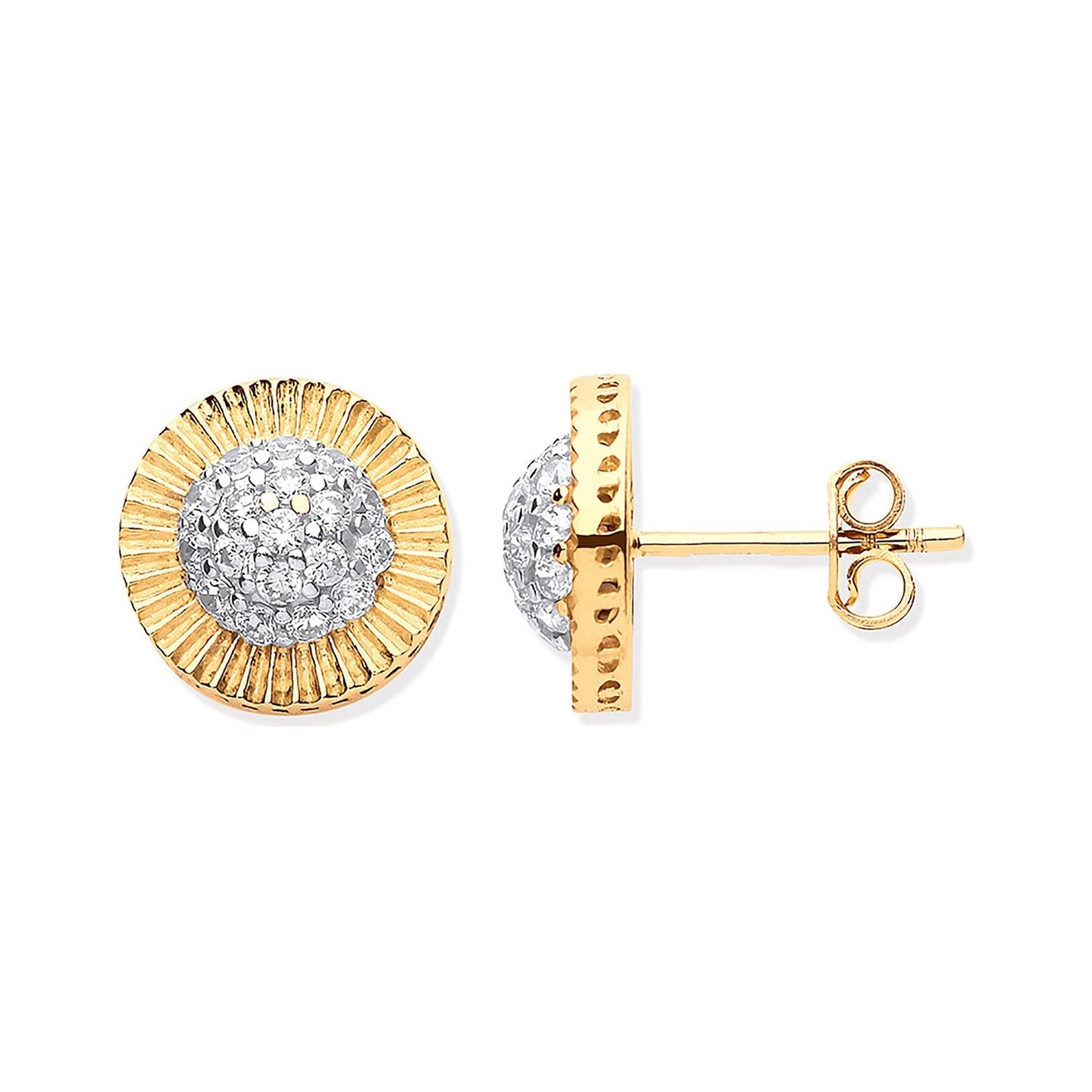 9ct Yellow Gold Cz Round Stud Earrings 11.5mm - FJewellery