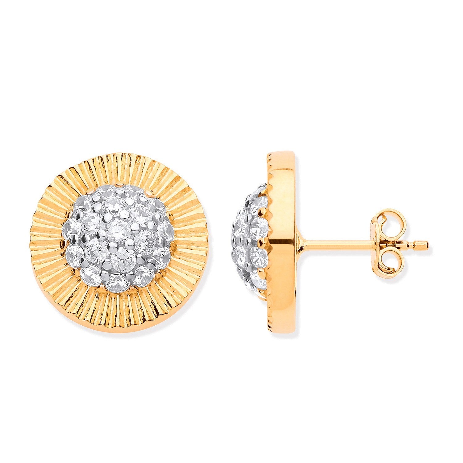 9ct Yellow Gold Cz Round Stud Earrings 15mm - FJewellery
