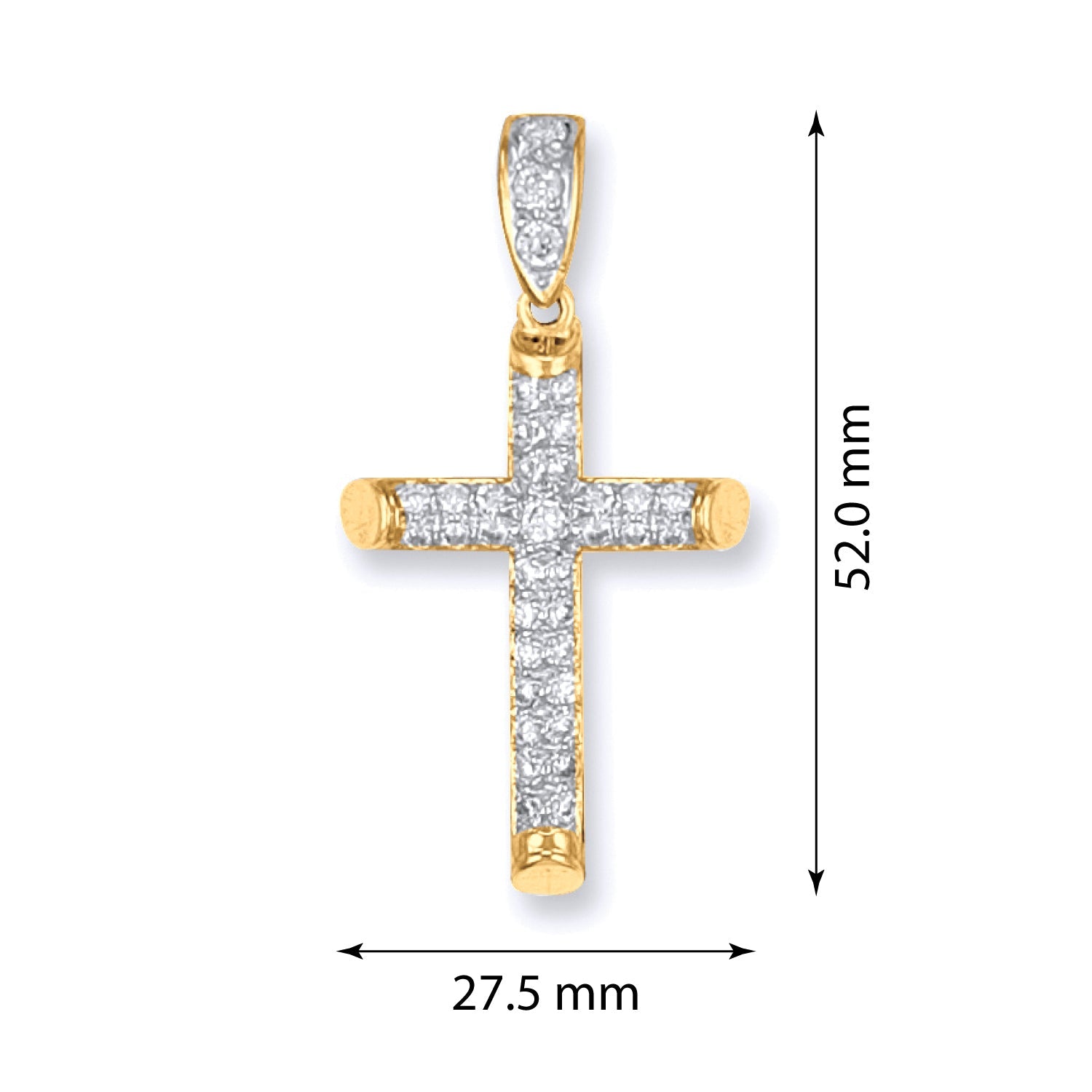 9ct Yellow Gold CZ Round Tubed Cross - FJewellery