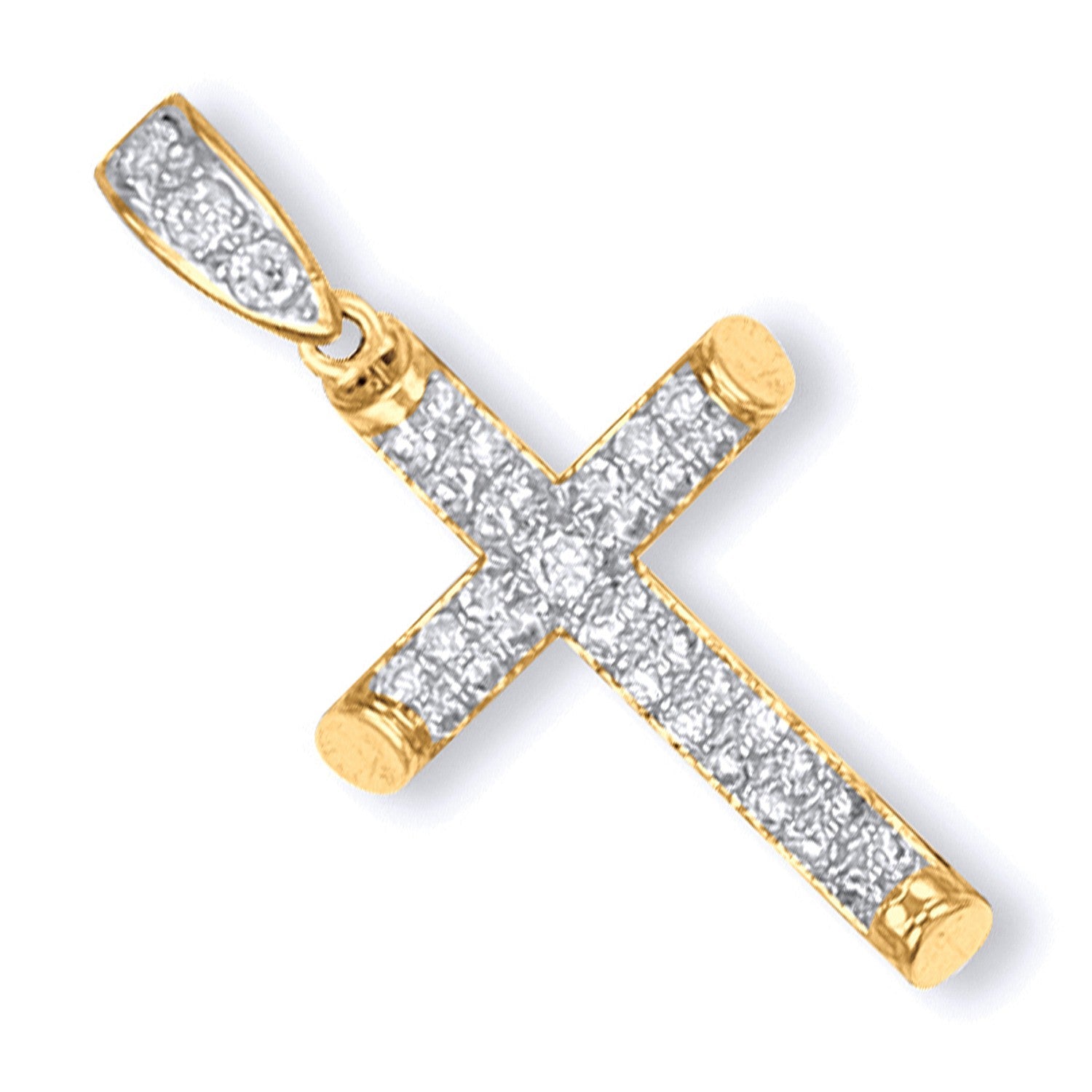 9ct Yellow Gold CZ Round Tubed Cross - FJewellery