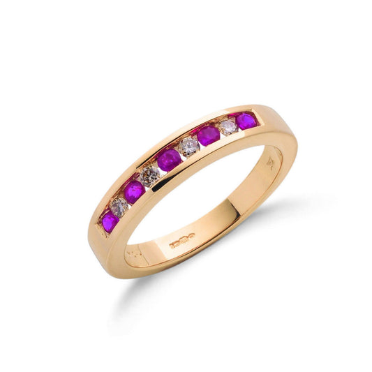 9ct Yellow Gold Diamond and Ruby Eternity Ring 4mm - FJewellery