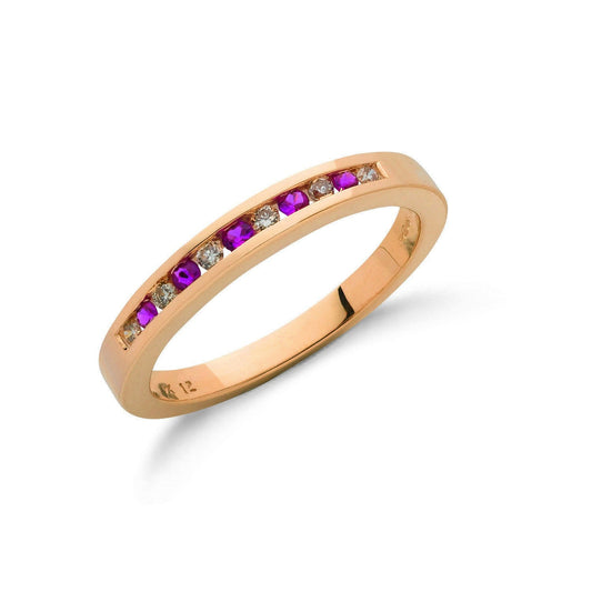 9ct Yellow Gold Diamond and Ruby half Eternity Ring 3mm - FJewellery