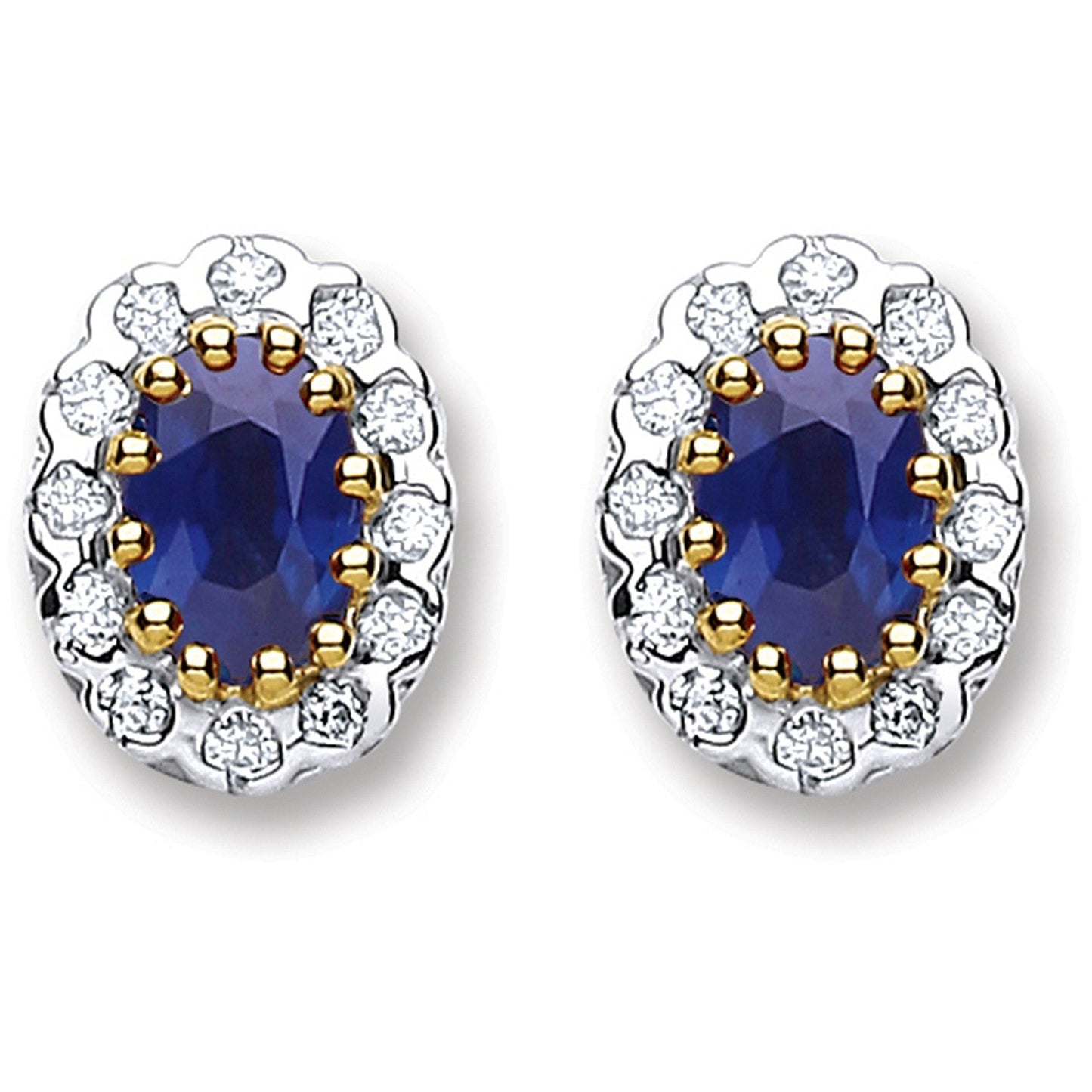 9ct Yellow Gold Diamond And Sapphire Oval Studs - FJewellery