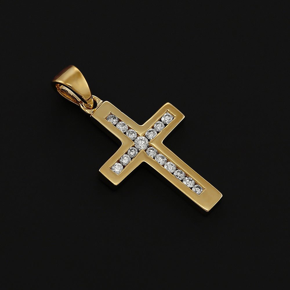 9ct Yellow Gold Diamond Cross Pendant - FJewellery