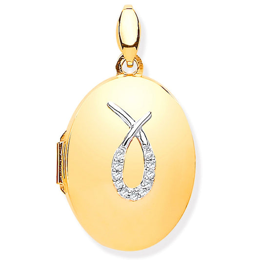 9ct Yellow Gold Diamonds Oval Locket - FJewellery