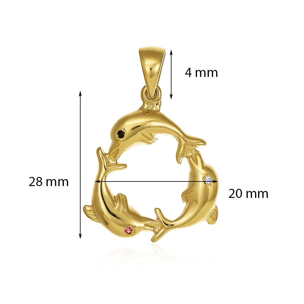 9ct yellow gold Dolphin Pendants PD60-9-28-18 - FJewellery