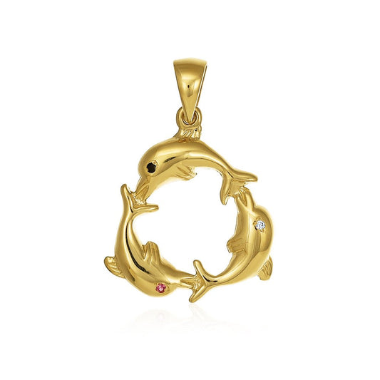 9ct yellow gold Dolphin Pendants PD60-9-28-18 - FJewellery