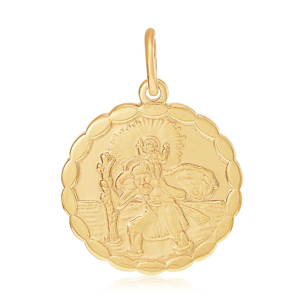 9ct Yellow Gold Double Sided Fancy St Christopher Pendant - FJewellery