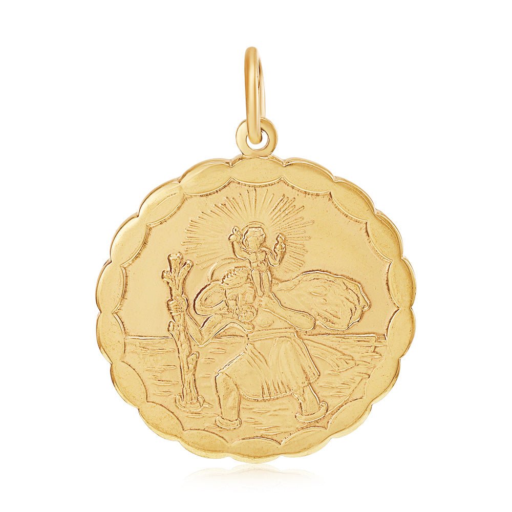 9ct Yellow Gold Double Sided Fancy St Christopher Round Pendant - FJewellery