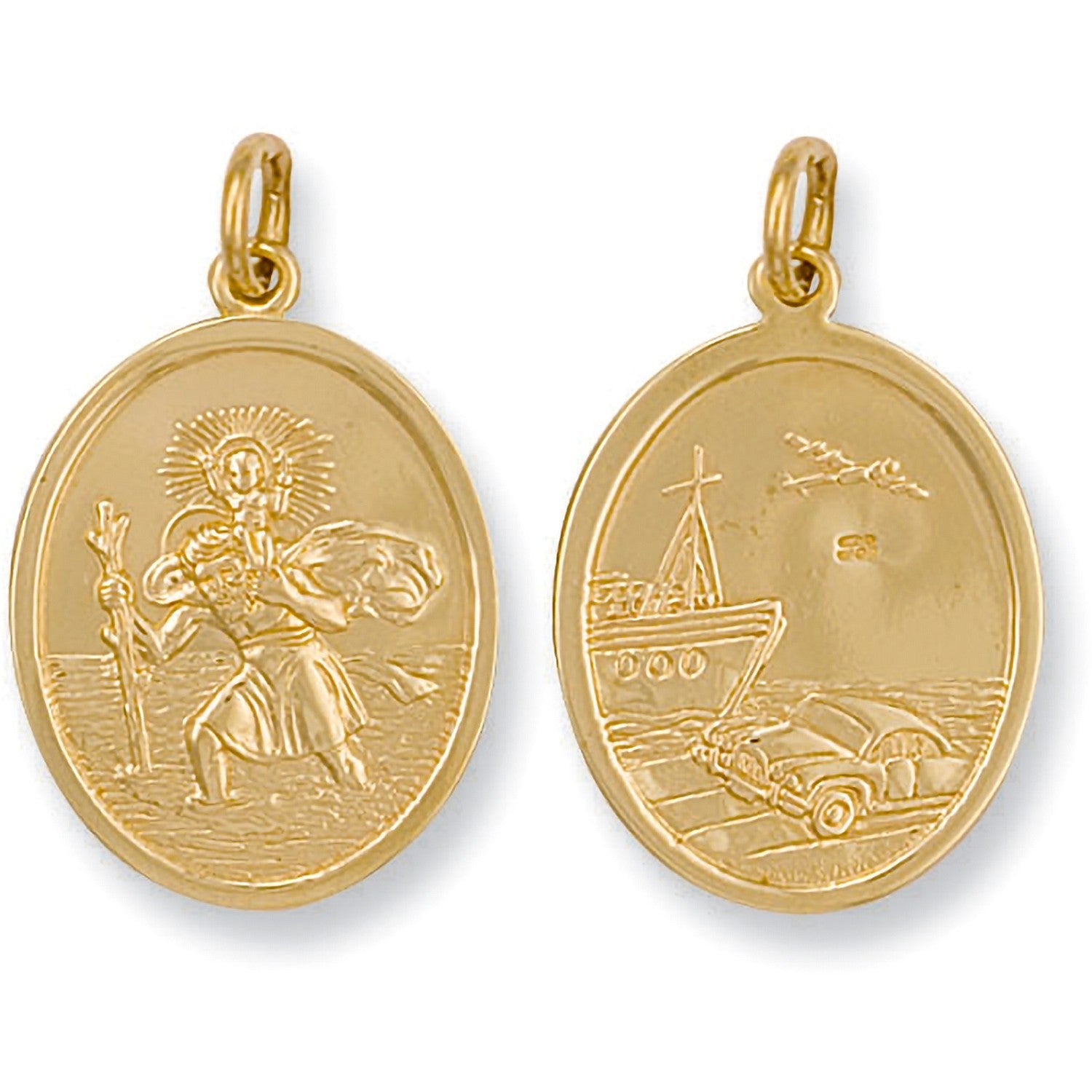 9ct Yellow Gold Double Sided Oval Form St Christopher Pendant - FJewellery