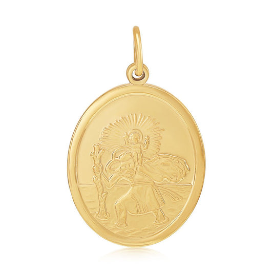 9ct Yellow Gold Double Sided Oval Form St Christopher Pendant - FJewellery