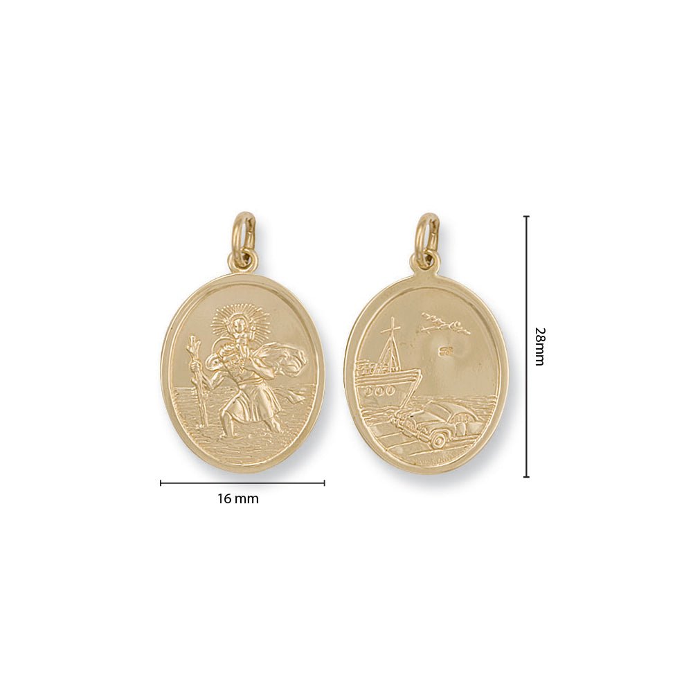 9ct Yellow Gold Double Sided Oval Saint Christopher Pendant - FJewellery