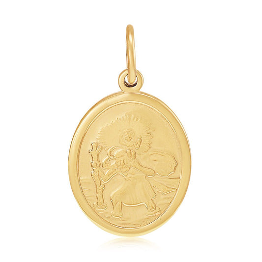 9ct Yellow Gold Double Sided Oval Saint Christopher Pendant - FJewellery
