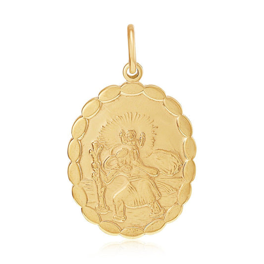 9ct Yellow Gold Double Sided Oval St Christopher Pendant - FJewellery