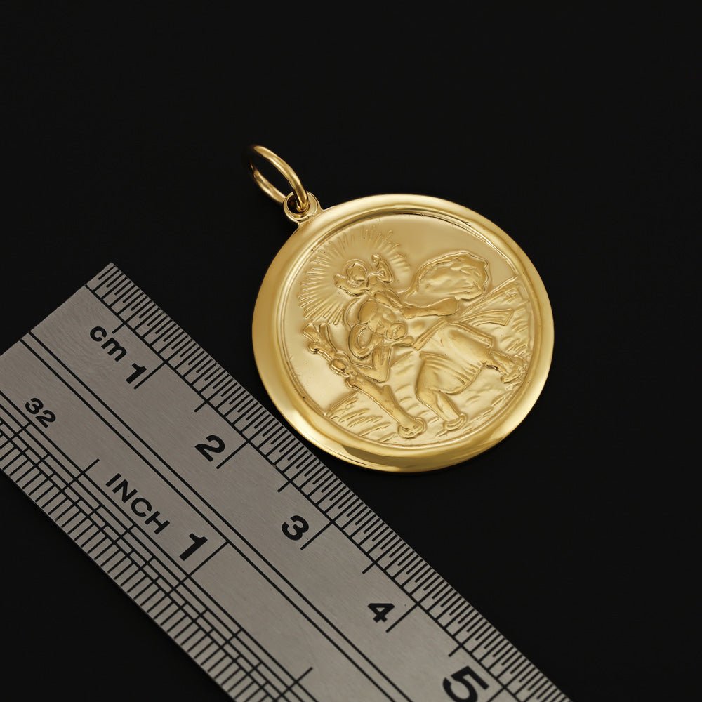 9ct Yellow Gold Double Sided St Christopher Circle Pendant - FJewellery