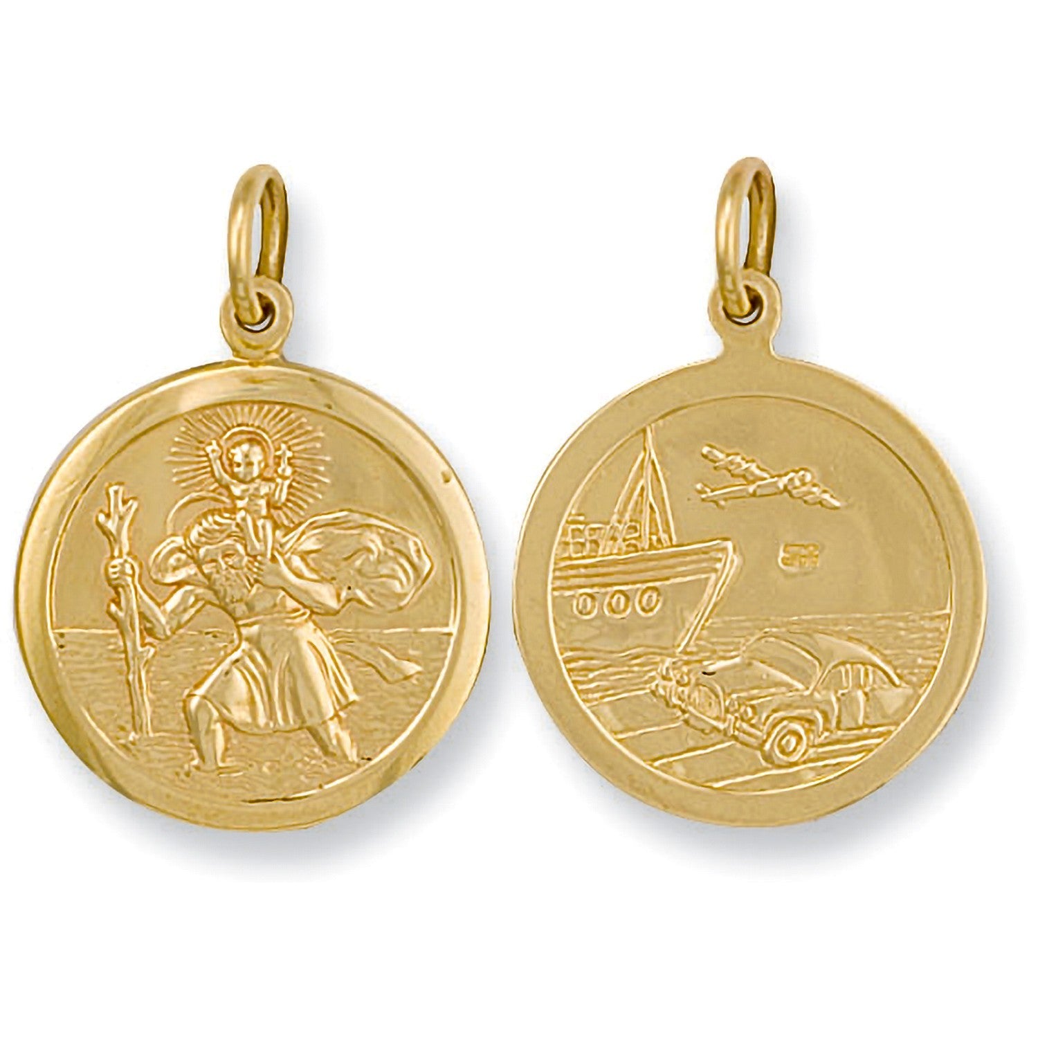 9ct Yellow Gold Double Sided St Christopher Circle Pendant - FJewellery