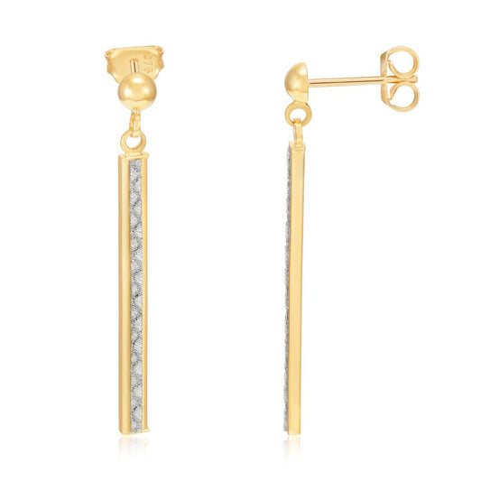 9ct Yellow Gold Drop Glitter Earrings - FJewellery